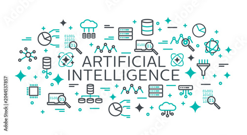 Schilderij op canvas Abstract Tech Logo Concepts - Artificial Intelligence AI Typography and Cloud Co