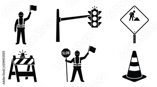 construction safety symbols silhouette traffic worker flagger