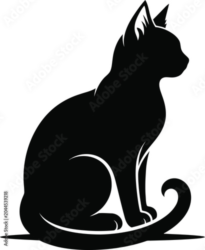 Photos Black silhouette of a sitting cat with a curled tail