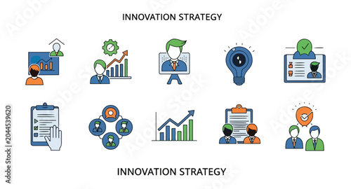 Business icons teamwork innovation strategy