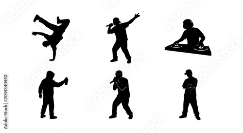 Tablou pe pânză Hip Hop Dancers, Rappers, DJ, Graffiti Artist Silhouettes, Urban Music Culture I
