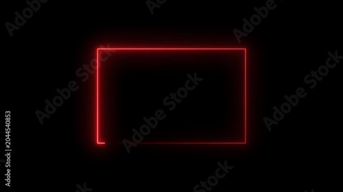 Glowing red neon rectangular frame outline on solid black background rectangle