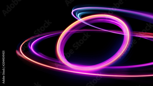 Glowing neon rings abstract background