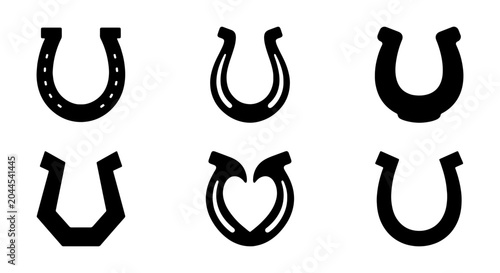 Slika na platnu Set of 6 Horseshoe Icons, Vector Graphics for Western and Equestrian Themes