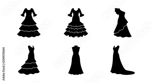 Canvastavla Black Silhouette Flamenco Dresses, Fashion Icons, Elegant Evening Gowns, Vector