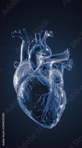 Human heart anatomy in blue medical X-ray style illustration showing science biology and healthcare concepts.