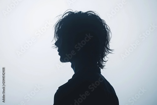 Silhouette of a man, front view, against a white background, with no face visible, Generative AI