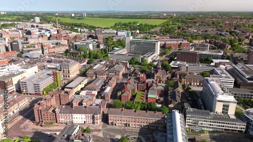Newcastle upon Tyne UK: 25th May 2026: Drone footage city of Newcastle upon Tyne displays a wide view of buildings and roads structured in the skyline near John Dobson Street