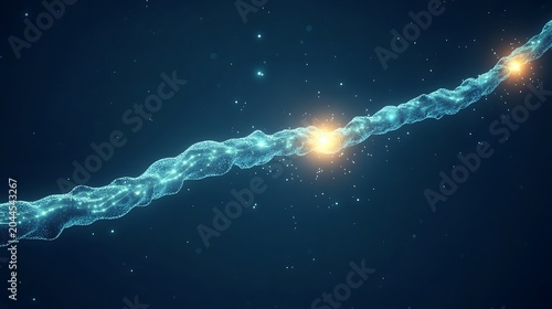 Glowing blue wormhole with two bright lights in space