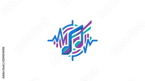 Quadro em tela Abstract musical notes with sound wave graphic design.