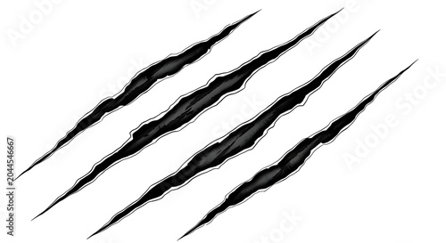 Black claw scratch marks isolated on white background