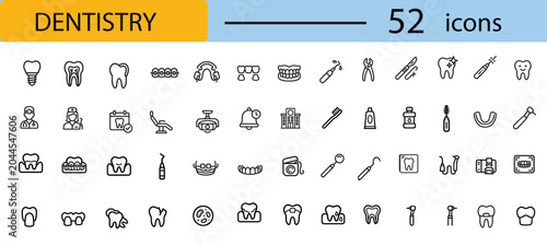 Bild auf Leinwand Dentistry icons set for dental clinic and orthodontic office 52 symbols clinic,