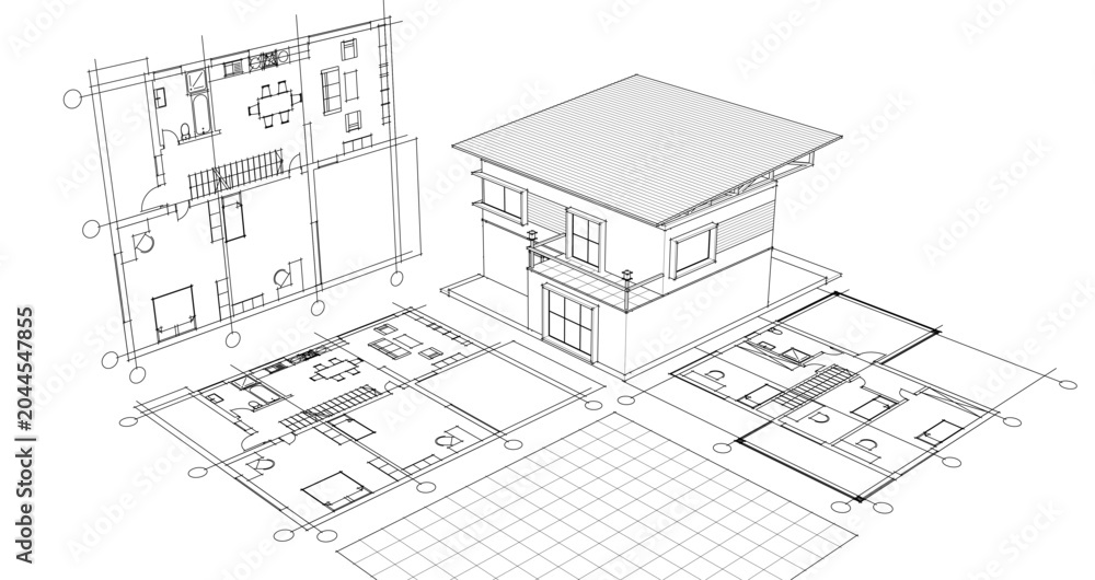 Fototapeta premium house architectural project sketch 3d illustration