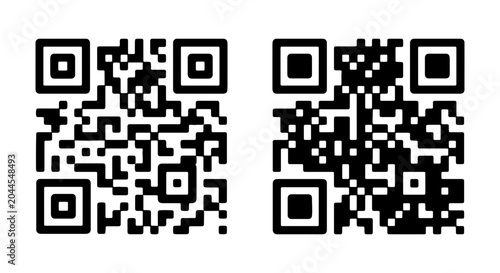 Schilderij op canvas Two Black QR Codes, Digital Information, Technology, Data Scanning, Modern Commu