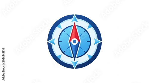 Slika na platnu Close up of a modern blue compass with red needle pointing north.