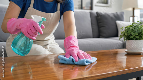 Professional Housekeeping: Sanitizing Wooden Table Surface