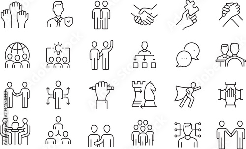 Teamwork and Collaboration Vector Icon Set Editable Stroke Transparent Background