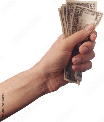 Hand holding cash money isolated