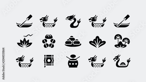 Tableau sur toile Set of dragon boat race festival symbols for traditional chinese culture celebrations