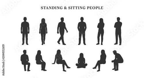 Konstfotografi Architectural Scale Figures of Standing and Sitting People Silhouettes, Diverse