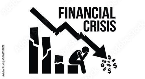 Obraz na płótnie financial crisis infographic silhouette chart arrow downward