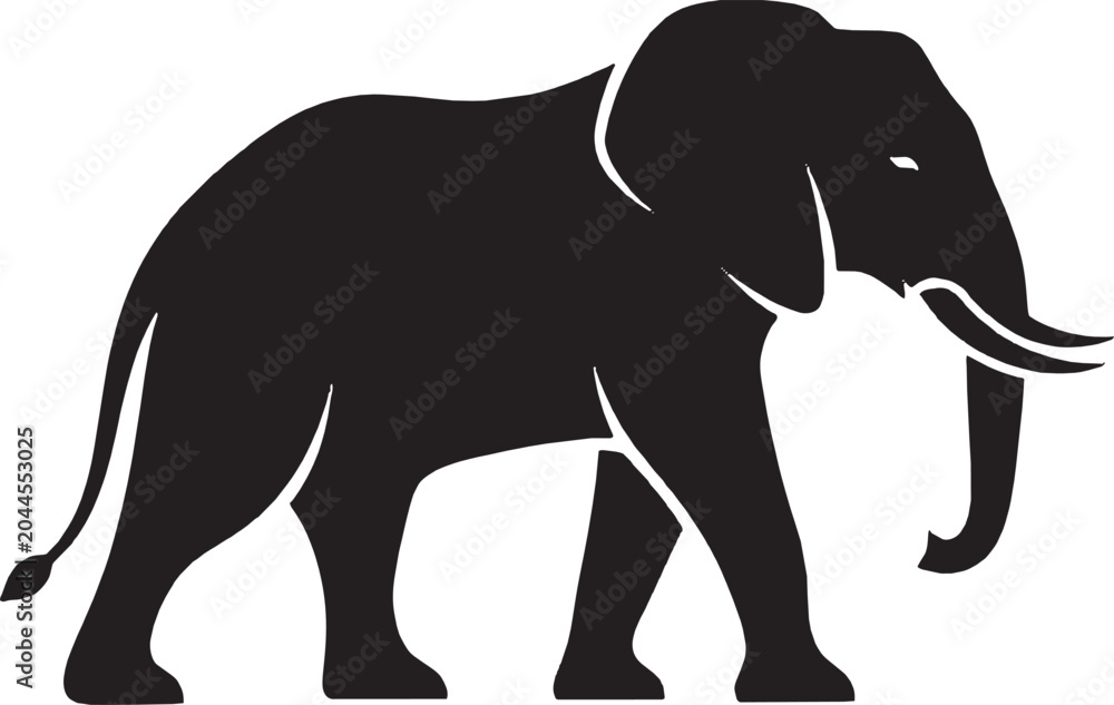 Fototapeta premium Black silhouette of a large elephant walking side view icon graphic isolated on transparent background, Vector