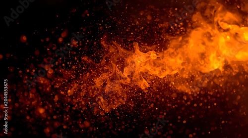 Fiery Explosion of Flames and Sparks Against a Dark Background.