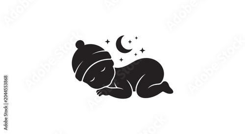 sleeping baby silhouette with moon and stars