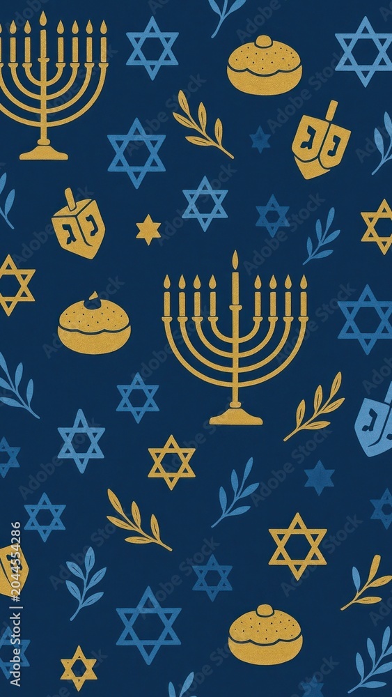 Fototapeta premium Festive Hanukkah symbols pattern mobile wallpaper
