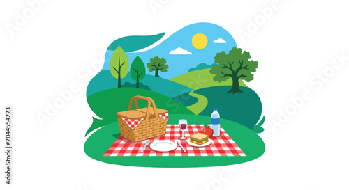 picnic scene vector illustration landscape outdoor food