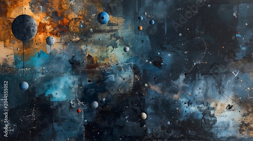 Abstract Cosmic Painting of Planets and Nebulae.