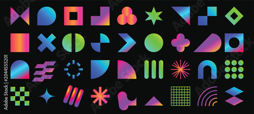 Tableau sur toile Mega collection of abstract geometric shapes with vibrant neon gradient textures