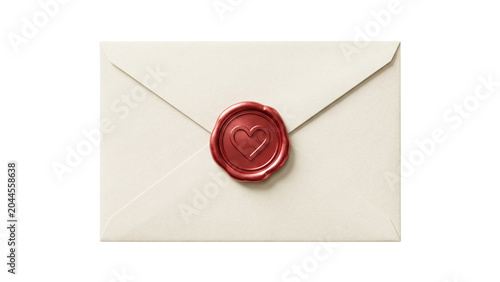 Fotografie sealed envelope with heart wax seal on transparent background