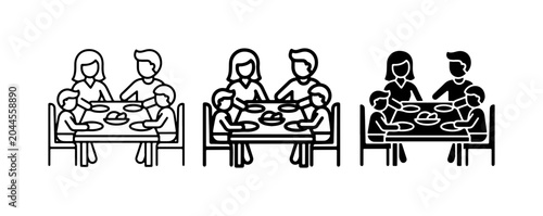Family Meal Icons, Dinner Table Scenes, People Eating Together