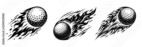 Golf ball with flames silhouette vector graphic on white background.