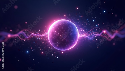 Abstract Digital Artwork of a Glowing Sphere and Energy Waves.