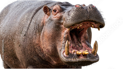 Cuadro en lienzo hippopotamus with open mouth on transparent background