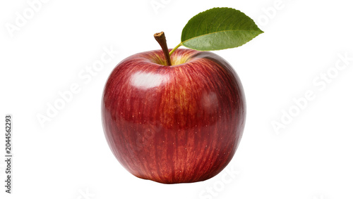 Obraz na płótnie Red apple with green leaf and stem
