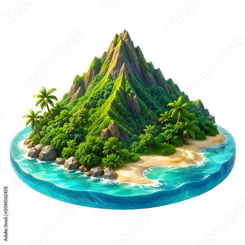 Tropical Island Paradise Isolated on White Background