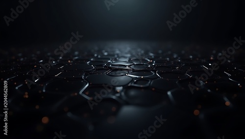 Dark Abstract Image of Interlocking Chains on Black Surface.