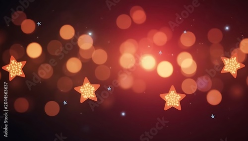 Festive Golden Stars and Bokeh Lights Holiday Background.