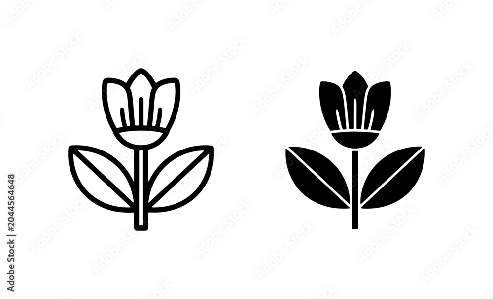 Fototapeta premium Tulip Flower Icons, Outline and Silhouette, Vector Graphics