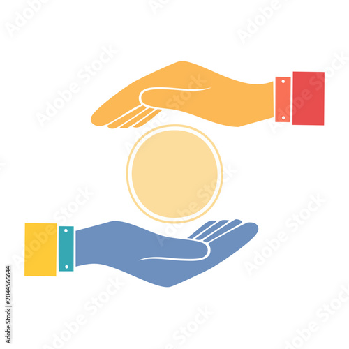 Two hands holding a circle icon