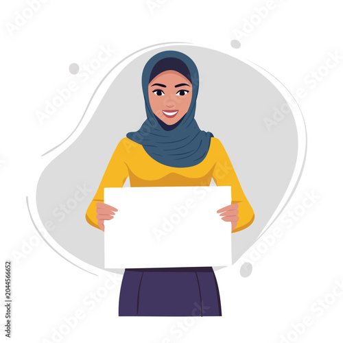 Woman in Hijab Holding a Blank Sign