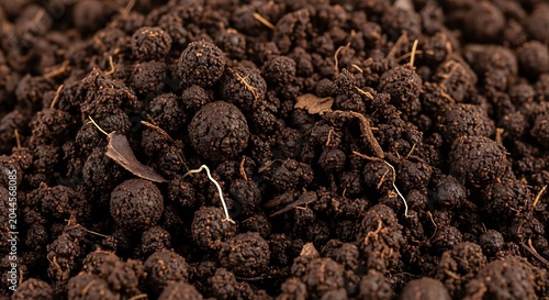 Close-up view of rich dark nutrient rich garden soil texture with agriculture
