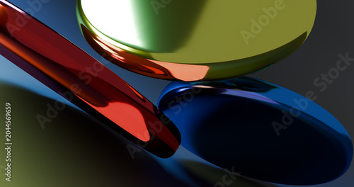 3d render three color shiny coins on dark background 