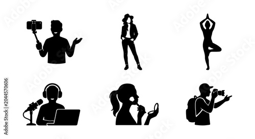 Foto Diverse People Silhouettes: Vlogger, Dancer, Yogi, Podcaster, Makeup Artist, Pho