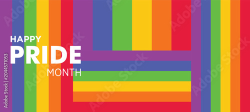 Foto PRIDE month banner parades text isolated, Rainbow or Pride Flag
