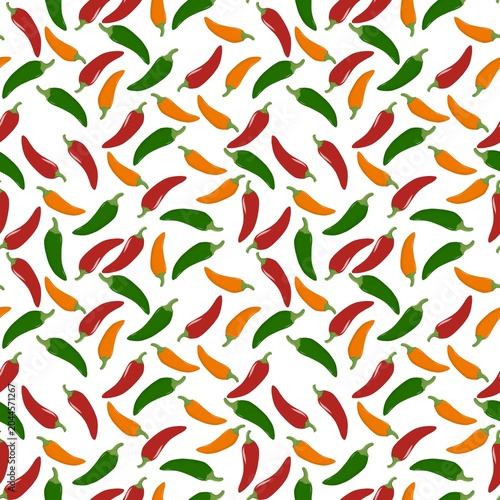 Seamless vector pattern of colorful hot chili peppers.