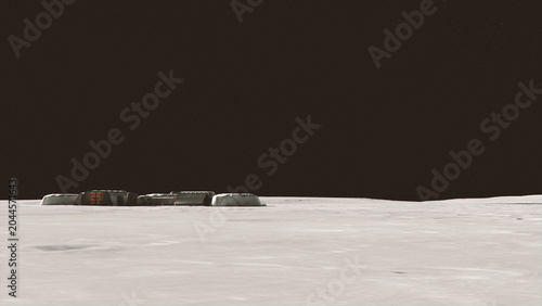Moon Base Lunar Habitat Futuristic Outpost Modular Habitats Extraterrestrial Base Vast Lunar Landscape Starry Sky Sci Fi Space Exploration Dramatic Lighting 3d illustration